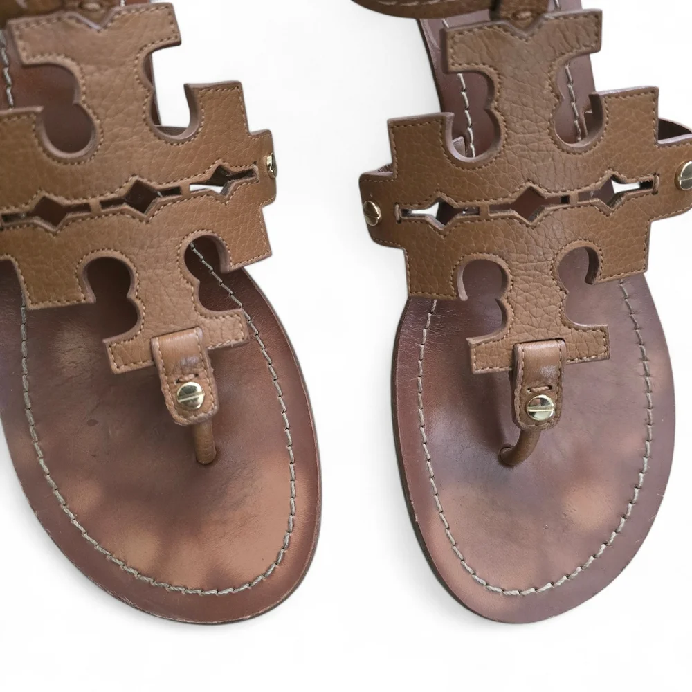 TORY BURCH Chandler Tumbled Leather Wedge Sandals – Size 9.5 - Picture 5 of 13